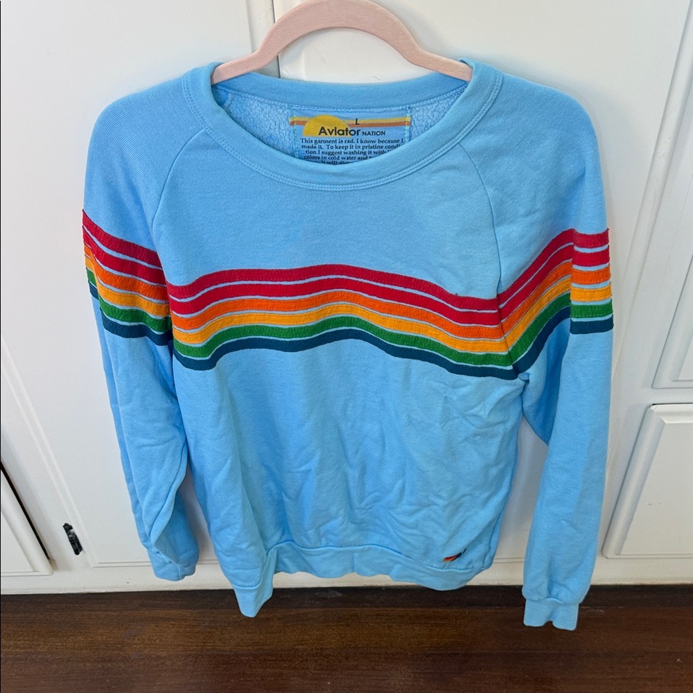 Aviator Nation Light Blue 6 Stripe Crewneck